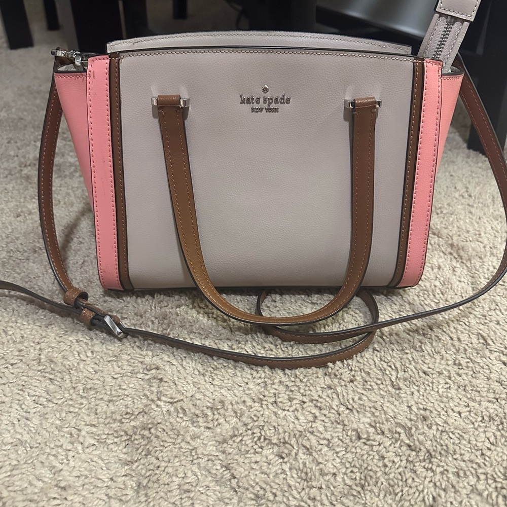 kate spade Colorblock Crossbody Satchel in Pink, Cream & Brown